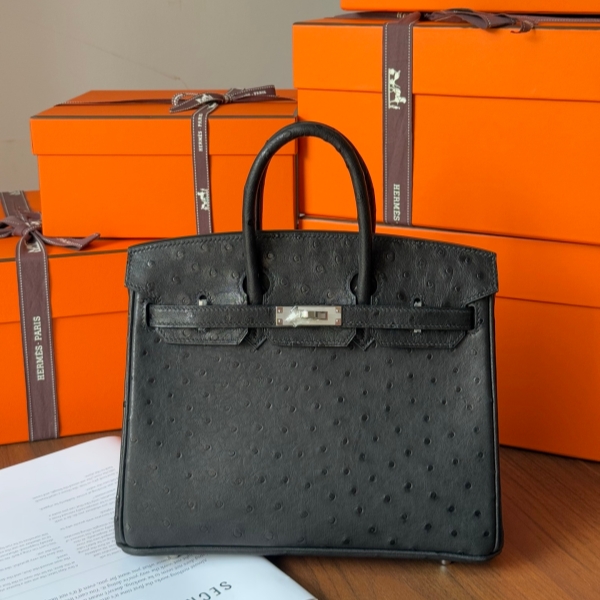 【エルメス HERMES】バーキン25 ブラック オーストリッチ シルバー金具（100％手縫）